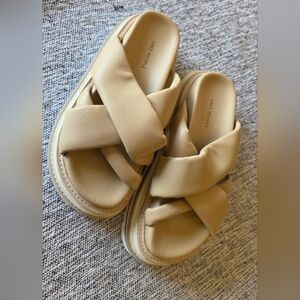 Free People Creamy Tan Padded Crossover Slide Mules